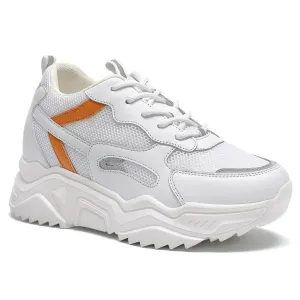 10 CM/3.94 Inches CMR CHAMARIPA Elevator Sneakers for Women - White Mesh Sneakers with Orange Accents