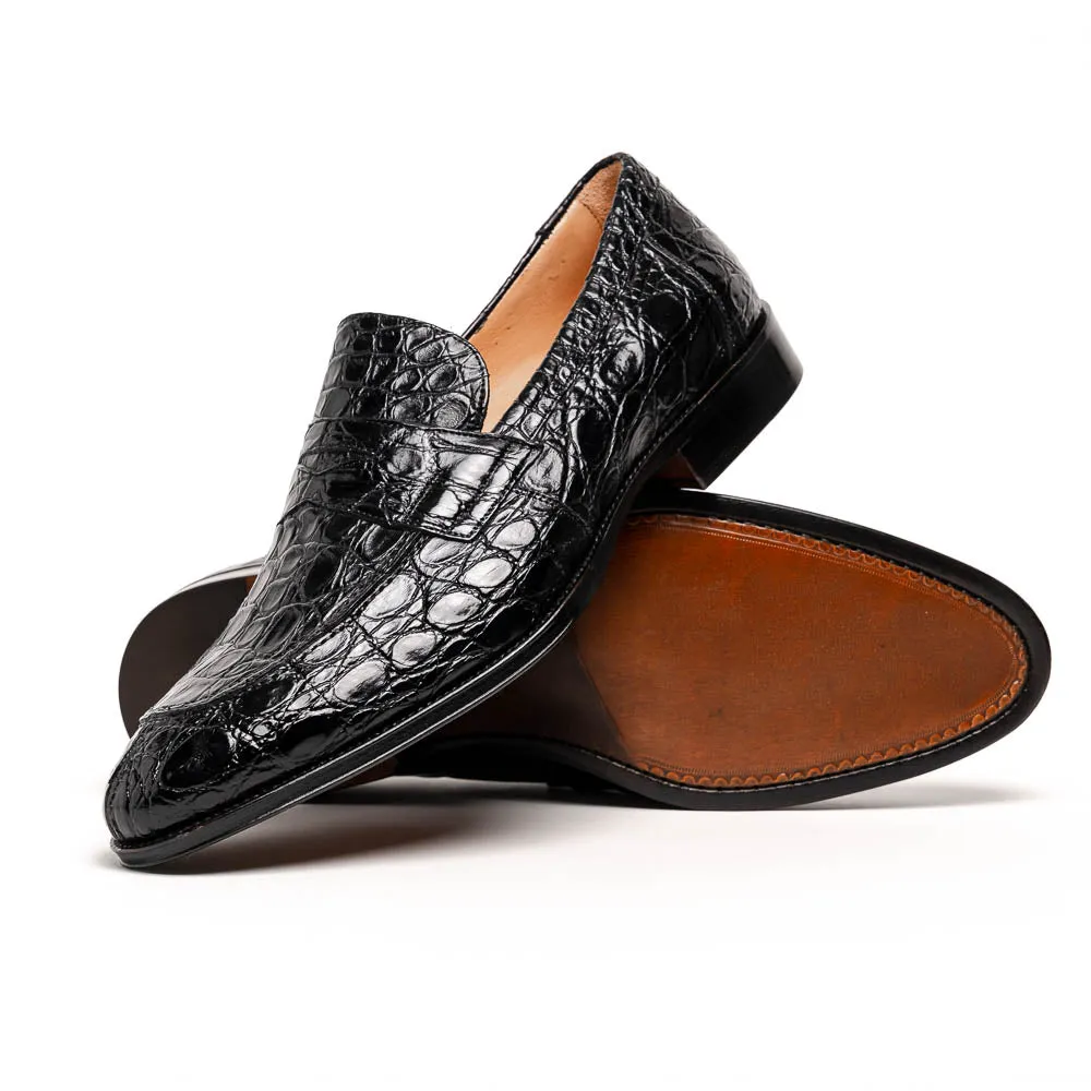 11-201-BKM ROMA Crocodile Penny Loafer, Black