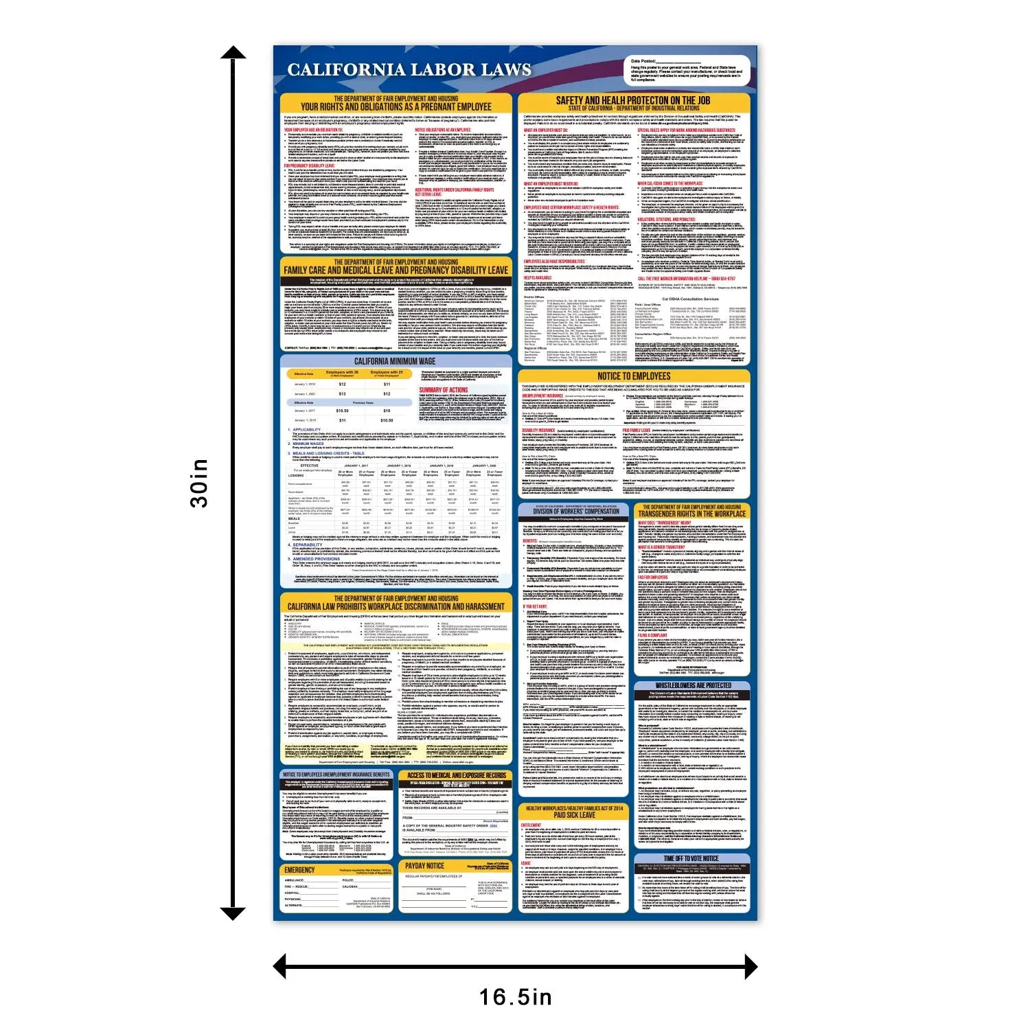 2021 California Labor Law Poster - State, Federal, Osha Compliant. 2 Extra Large All-in