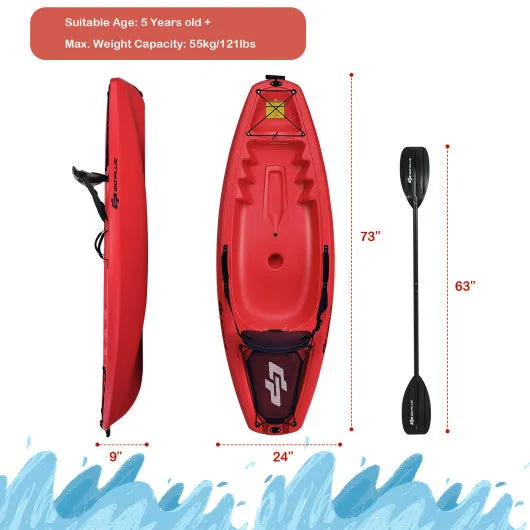 6 Feet Youth Kids Kayak with Bonus Paddle and Folding Backrest for Kid Over 5-Red