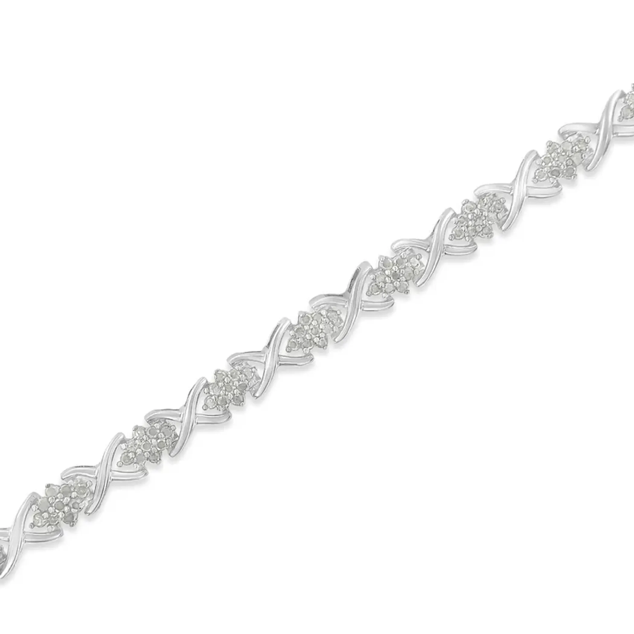 .925 Sterling Silver 1-1/2 Cttw Diamond Cluster X Link 7" Tennis Bracelet (I-J color, I3 clarity)