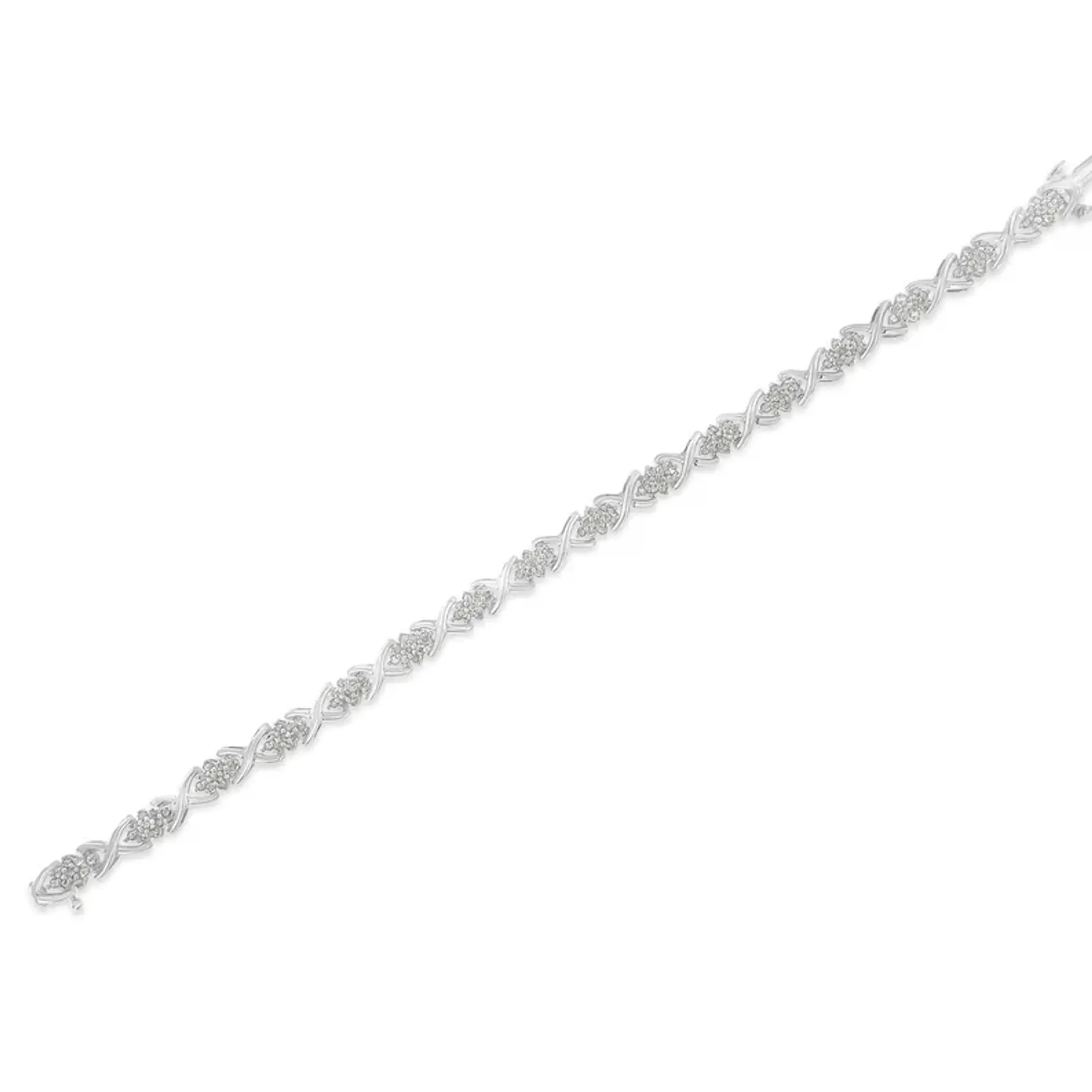 .925 Sterling Silver 1-1/2 Cttw Diamond Cluster X Link 7" Tennis Bracelet (I-J color, I3 clarity)