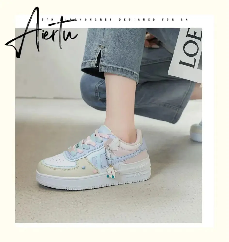 Aiertu Women Sneakers White Pink Tennis Cute Lovely Girl Casual Shoes Female Student Blue Low Top Platform Flats Ladies Vulcanize Shoes