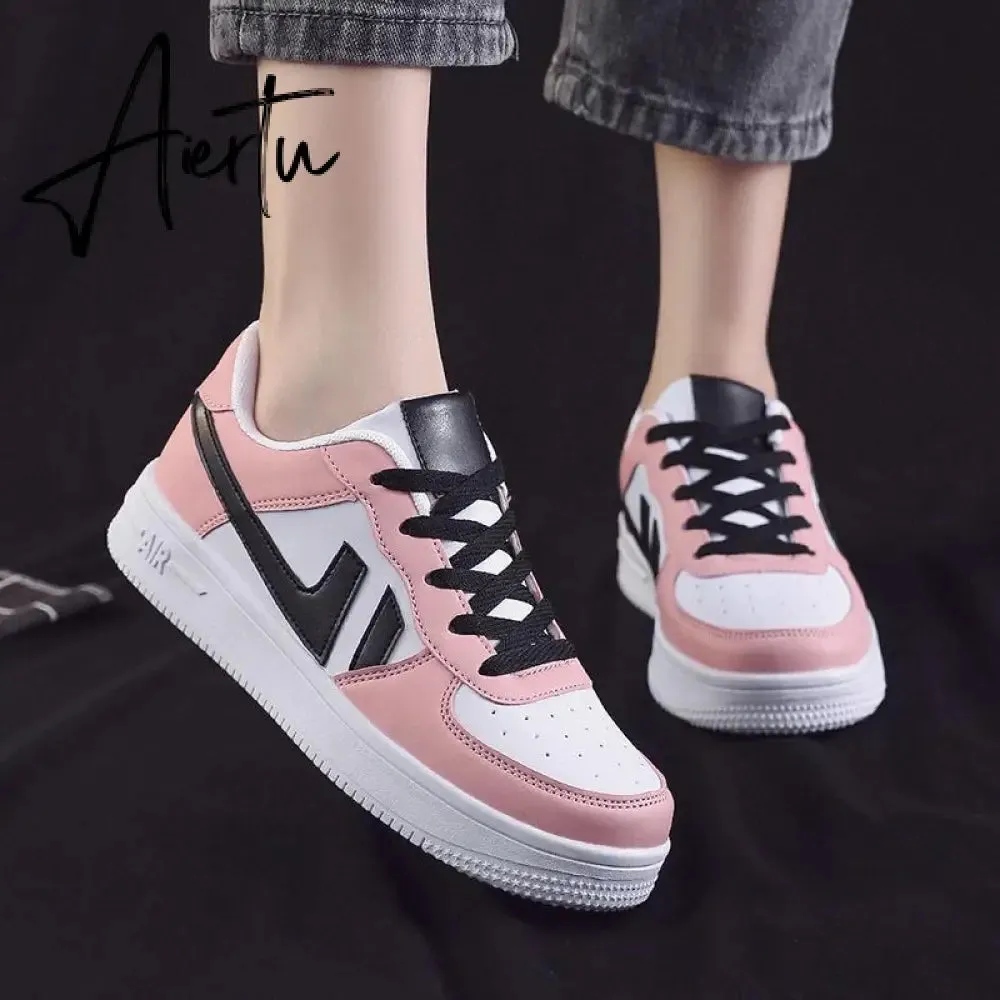 Aiertu Women Sneakers White Pink Tennis Cute Lovely Girl Casual Shoes Female Student Blue Low Top Platform Flats Ladies Vulcanize Shoes