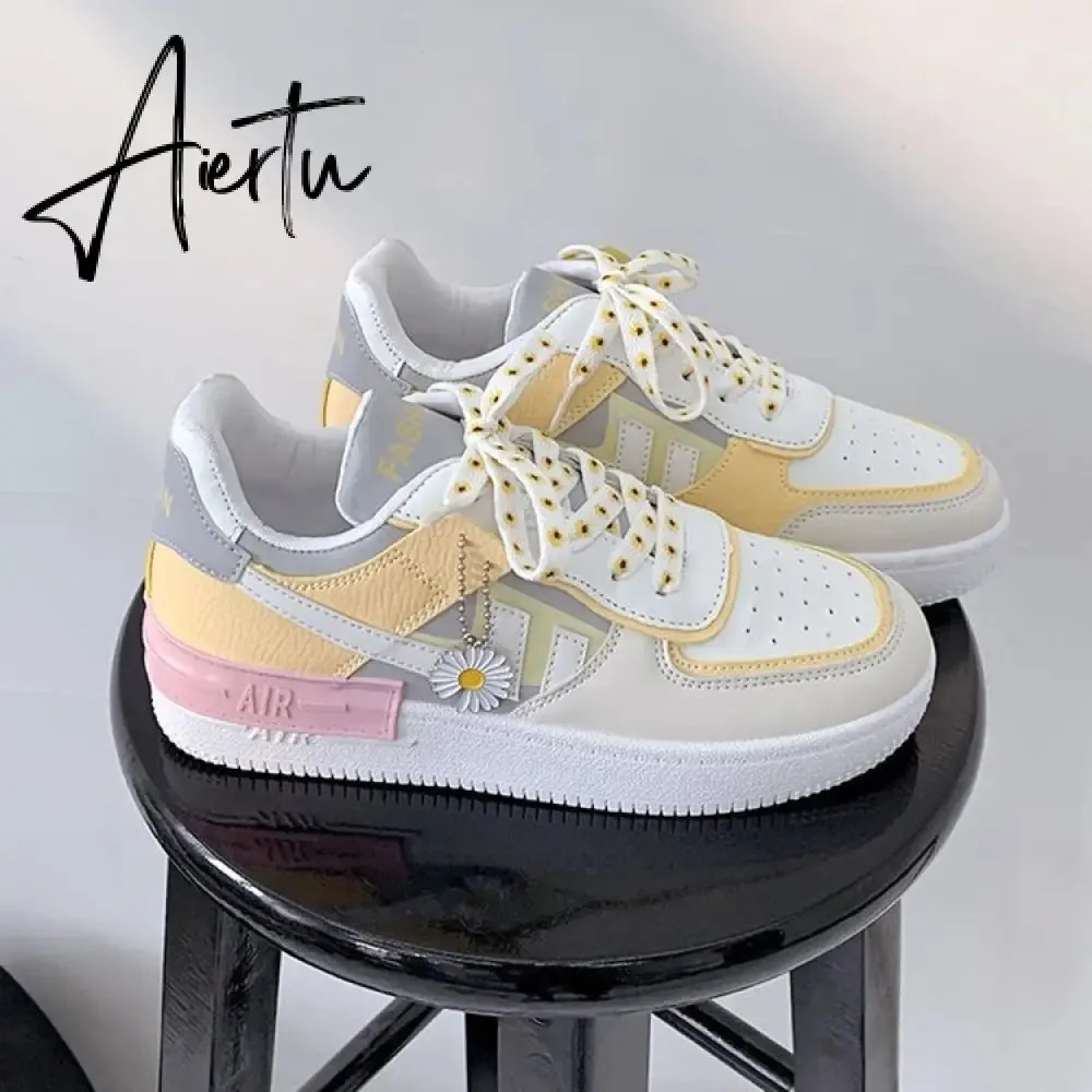 Aiertu Women Sneakers White Pink Tennis Cute Lovely Girl Casual Shoes Female Student Blue Low Top Platform Flats Ladies Vulcanize Shoes