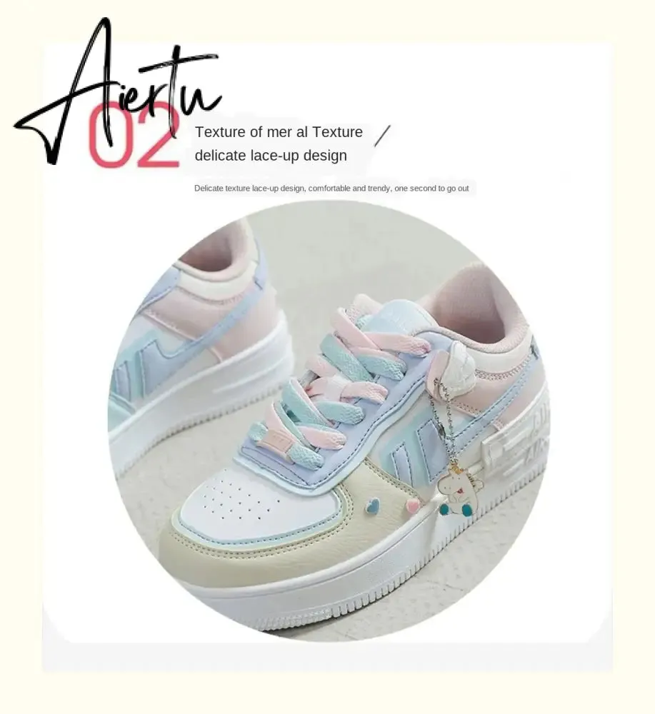 Aiertu Women Sneakers White Pink Tennis Cute Lovely Girl Casual Shoes Female Student Blue Low Top Platform Flats Ladies Vulcanize Shoes