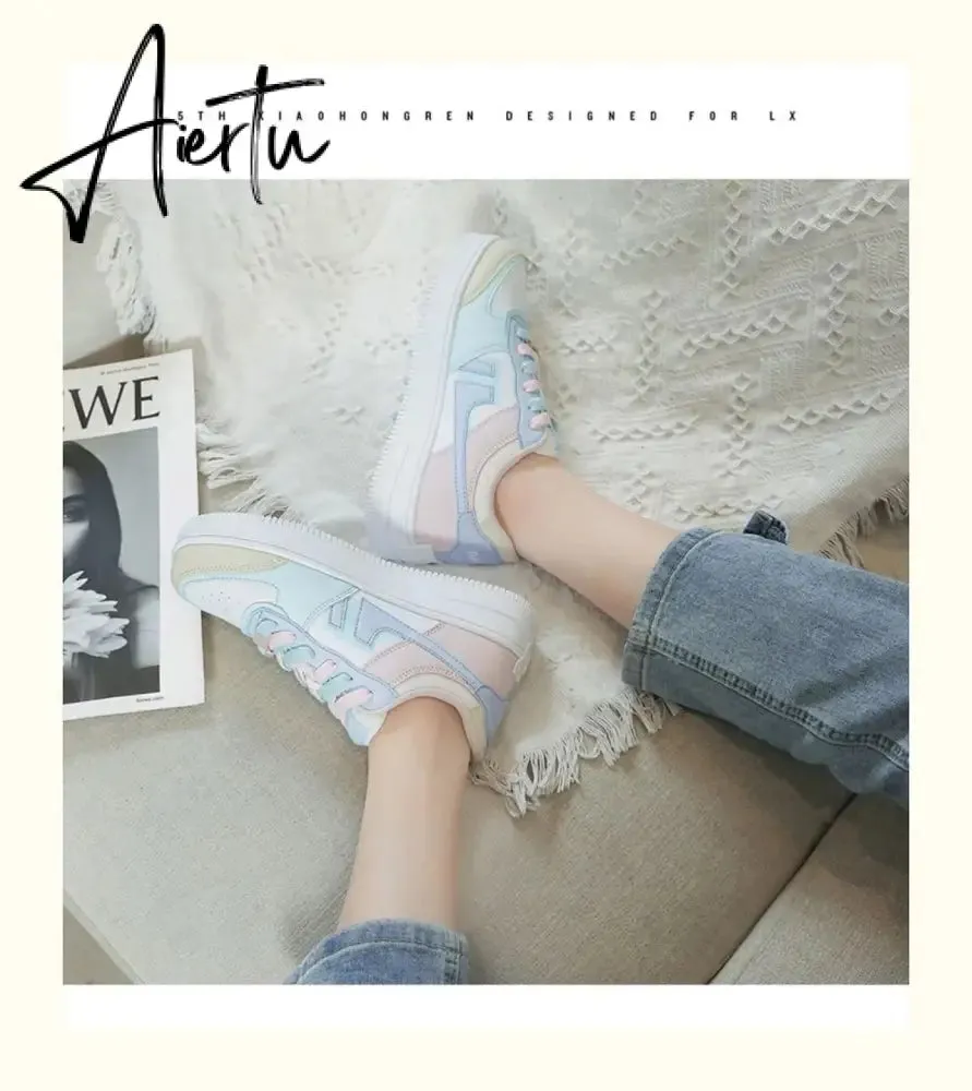 Aiertu Women Sneakers White Pink Tennis Cute Lovely Girl Casual Shoes Female Student Blue Low Top Platform Flats Ladies Vulcanize Shoes