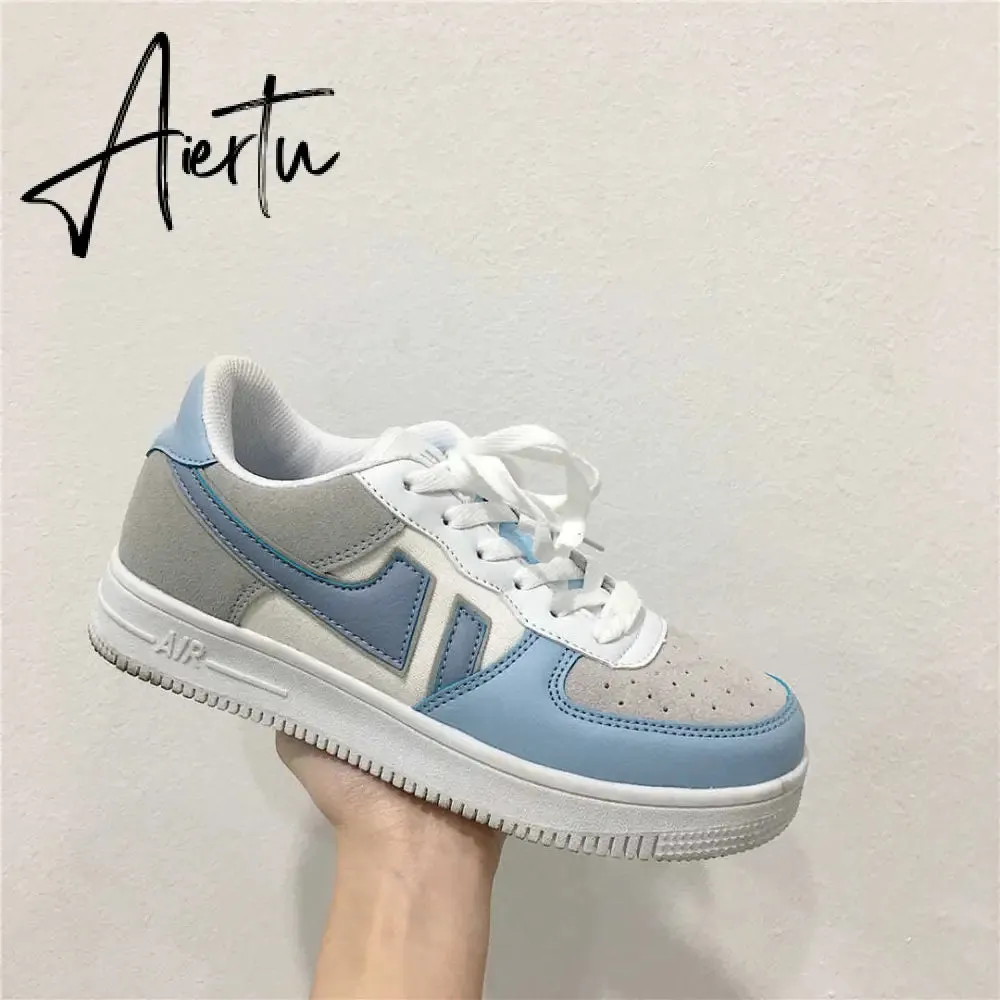 Aiertu Women Sneakers White Pink Tennis Cute Lovely Girl Casual Shoes Female Student Blue Low Top Platform Flats Ladies Vulcanize Shoes