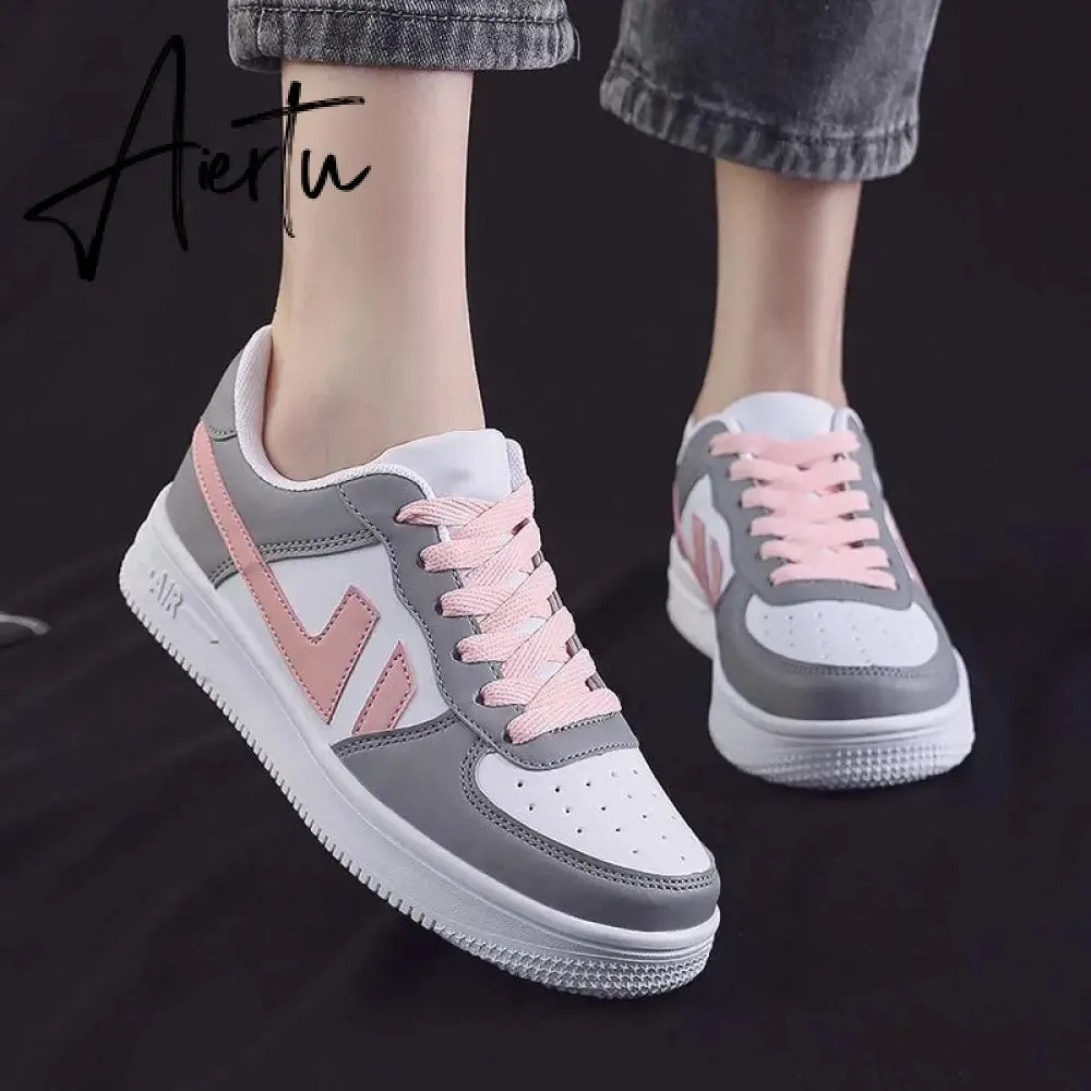 Aiertu Women Sneakers White Pink Tennis Cute Lovely Girl Casual Shoes Female Student Blue Low Top Platform Flats Ladies Vulcanize Shoes