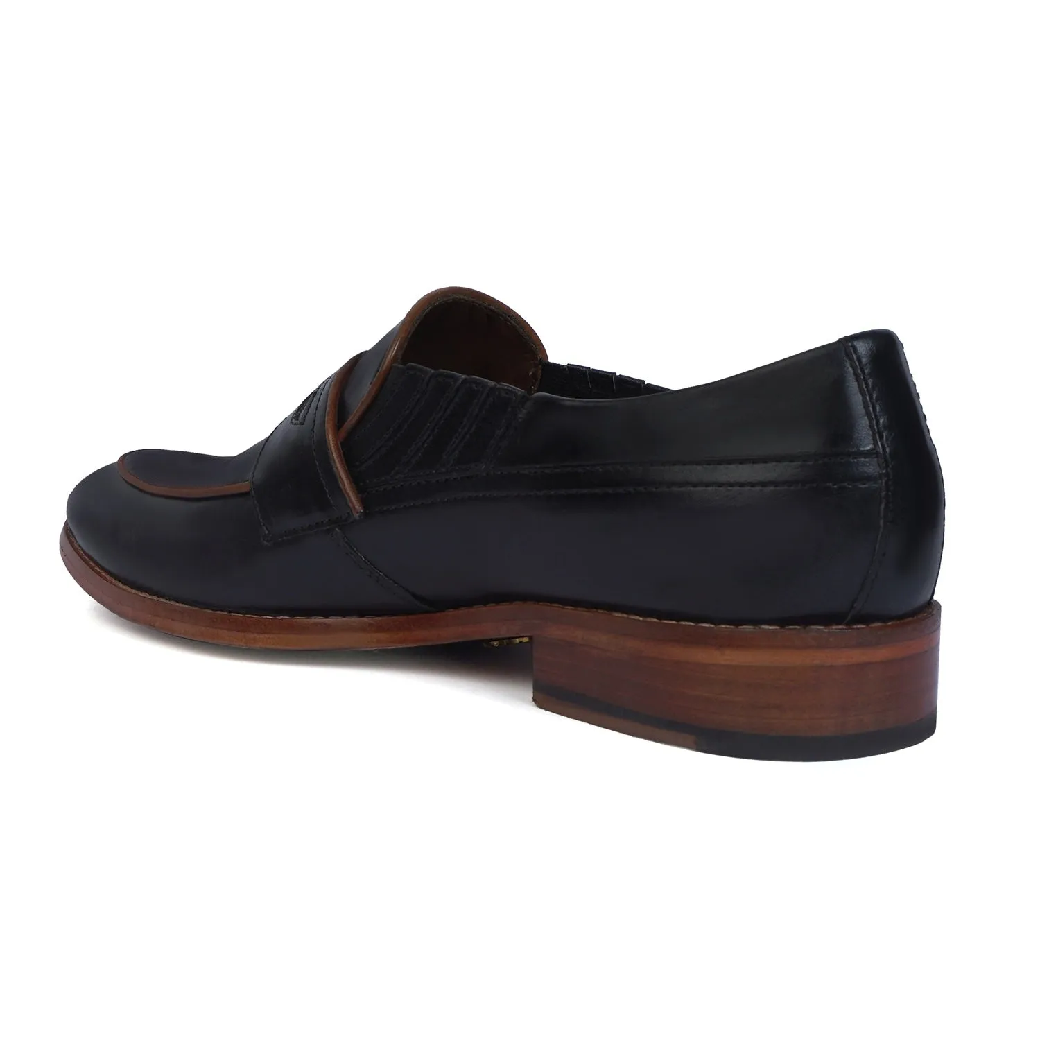 Black Leather Loafer with Contrasting Sole