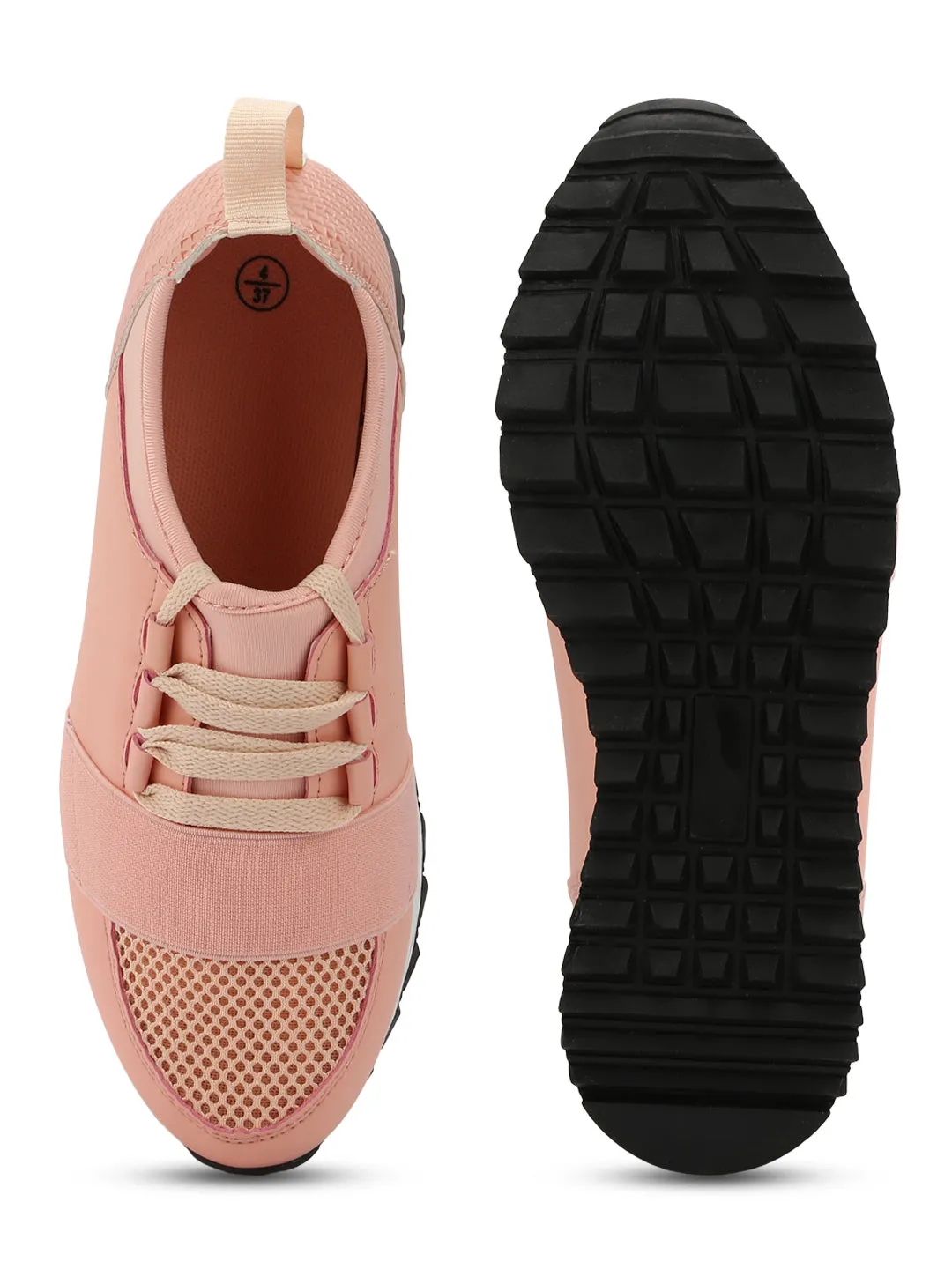 Blush Lace Mesh Lace-Up Sneakers