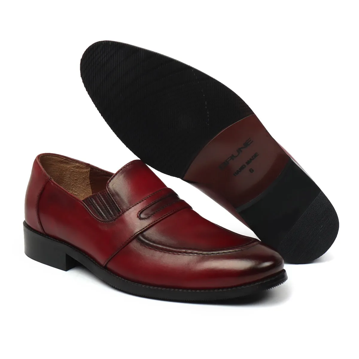 Burnished Wine Penny Loafers in Genuine Leather