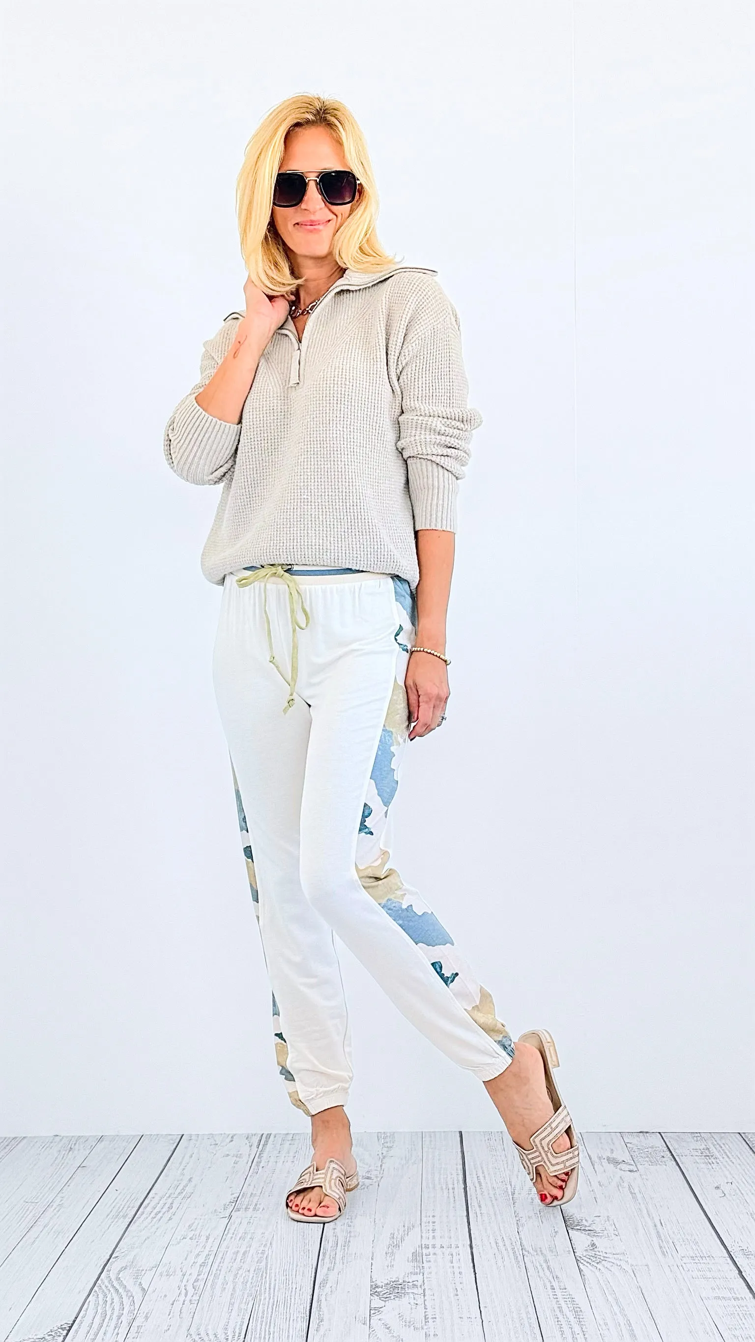 Camo Stripe Jogger Pants - Ivory Camo