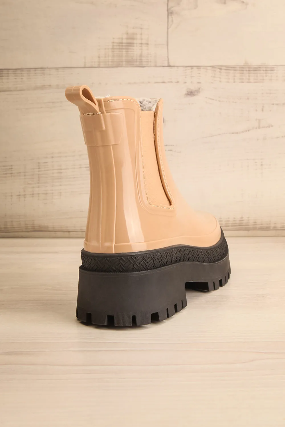 Carter Beige | Faux-Fur Lined Platform Rain Boots