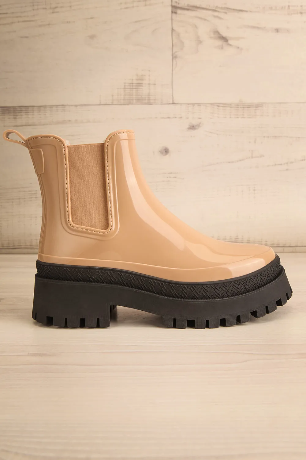 Carter Beige | Faux-Fur Lined Platform Rain Boots