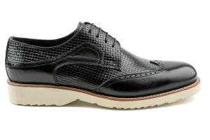 Debbono Poe Derby Style Men's Dress Sneakers, Top Grain Leather Embossed as Knits, Black Dress Shoes That Feel Like Sneakers, Wingtip Derby Shoes, Hybrid Derby Shoes