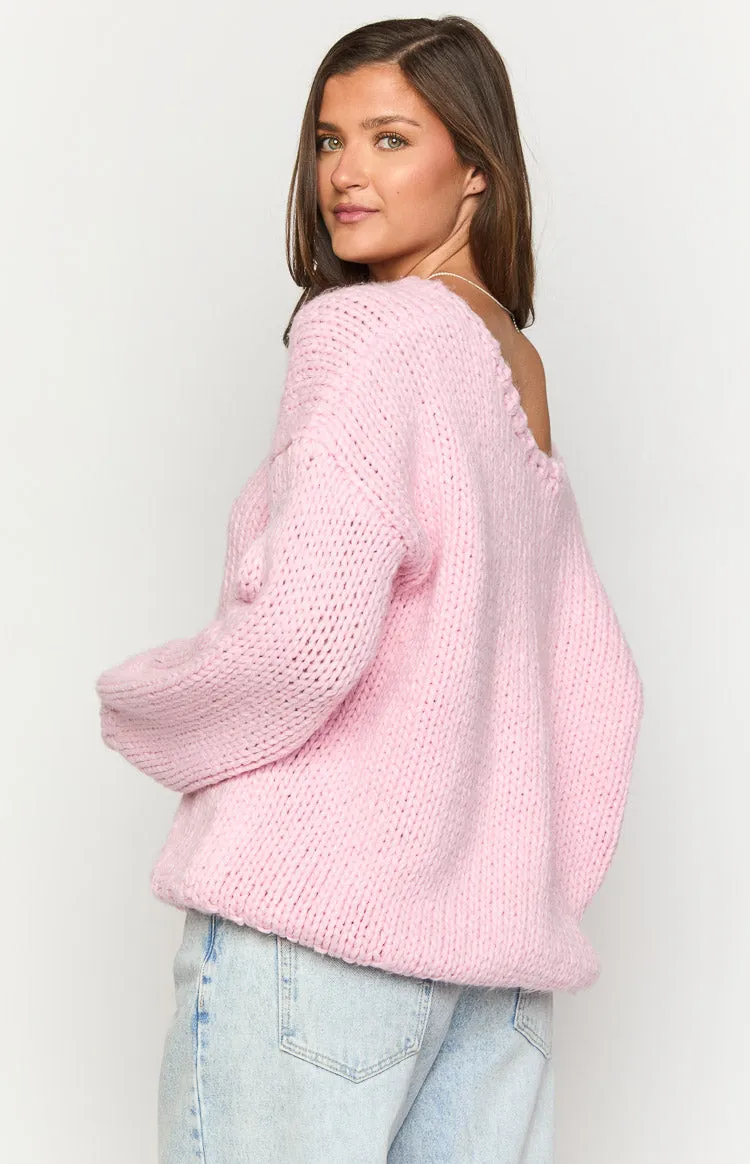 Delvey Light Pink Chunky Knit Sweater