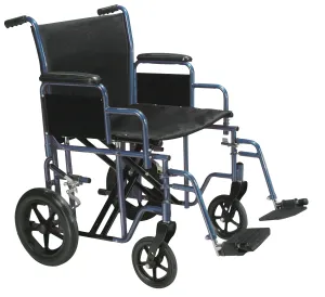 Drive Medical btr22-b Bariatric Heavy Duty Transport Wheelchair with Swing Away Footrest, 22" Seat, Blue