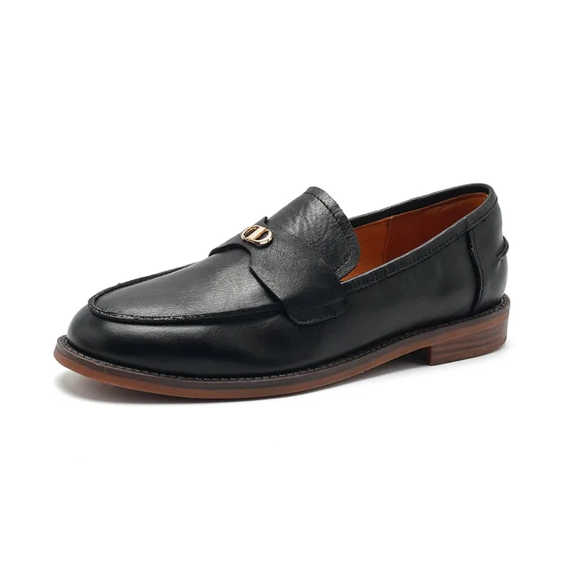 Dwarves Metal-detailed Leather Loafers for Women in Black/Khaki/Brown/Apricot/Wine Red