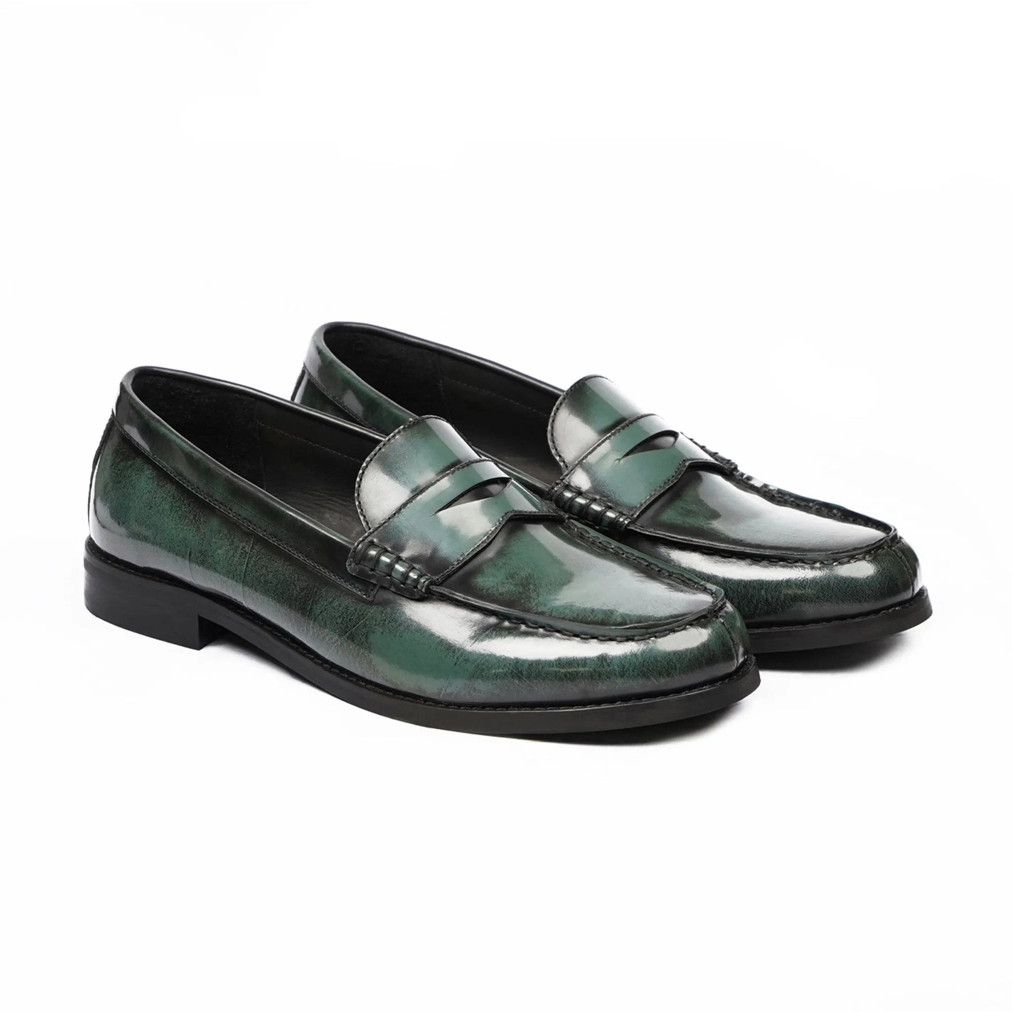 Fossano - Men's Burnished Green Box Leather High Shine Loafer