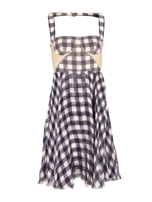 gingham-print silk knee-length dress