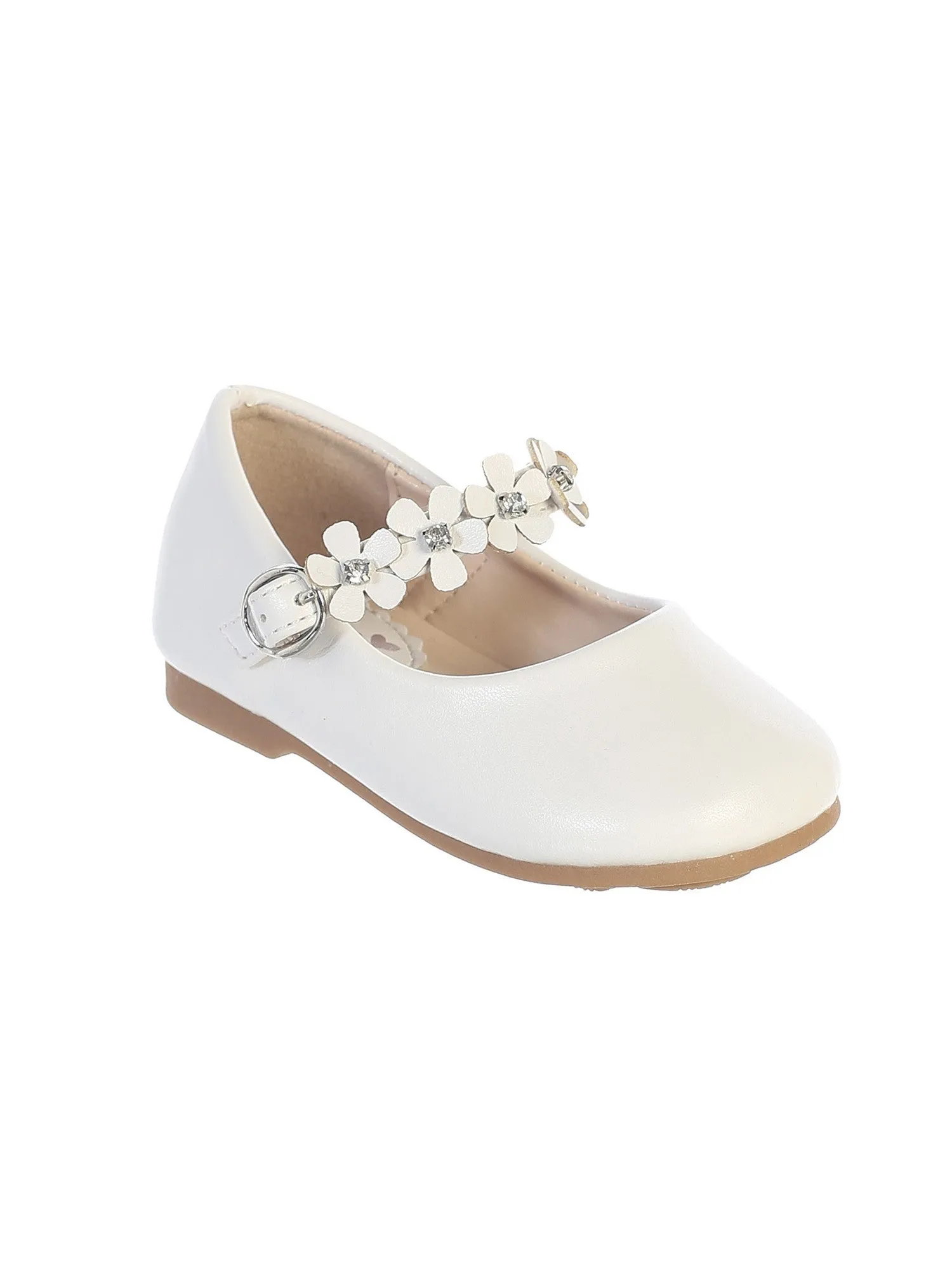 Girls White Flower Embellished Strap Leatherette Mary Jane Shoes 1-4 Baby