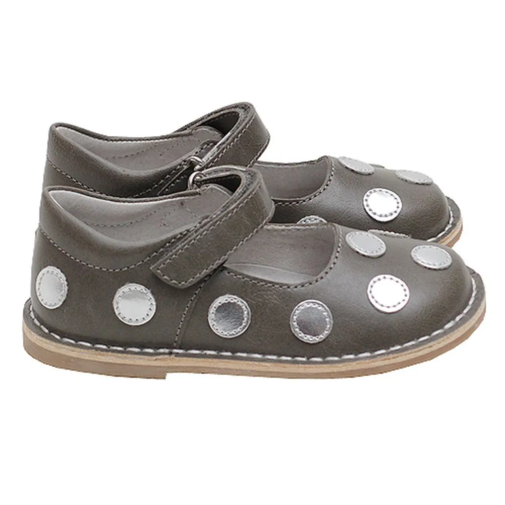 Grey Silver Dot Strap Mary Jane Shoe Toddler Girl 5-10