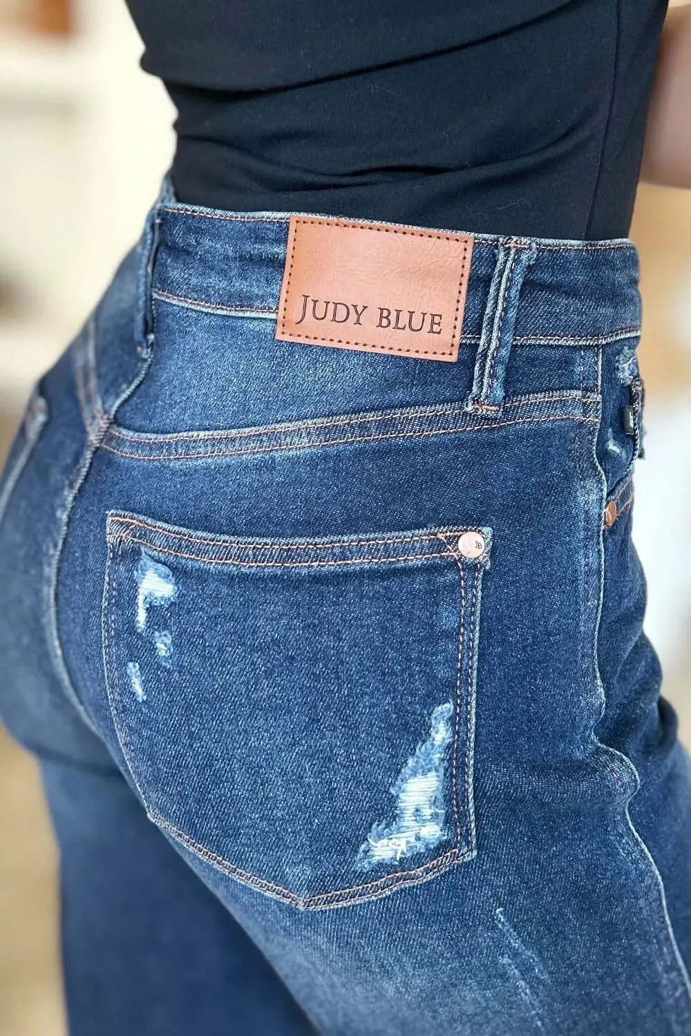 High Waist Fashion Jeans by Judy Blue - Full Size High Waist Rigid Magic Heavy Destroy Straight Jeans