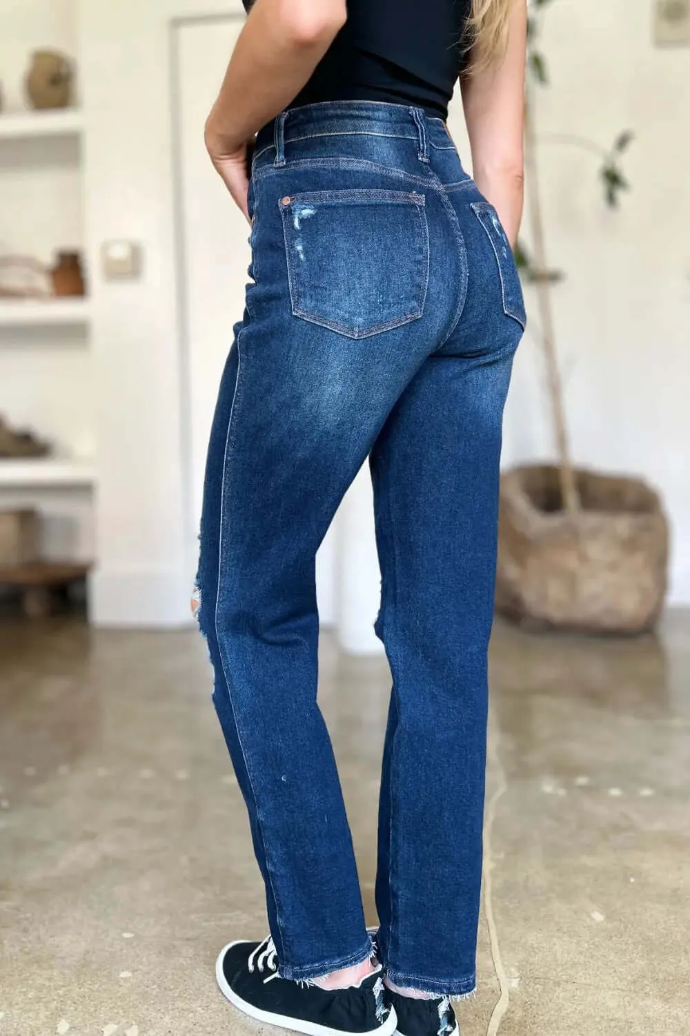 High Waist Fashion Jeans by Judy Blue - Full Size High Waist Rigid Magic Heavy Destroy Straight Jeans