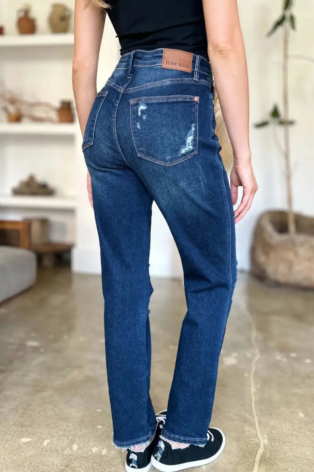 High Waist Fashion Jeans by Judy Blue - Full Size High Waist Rigid Magic Heavy Destroy Straight Jeans