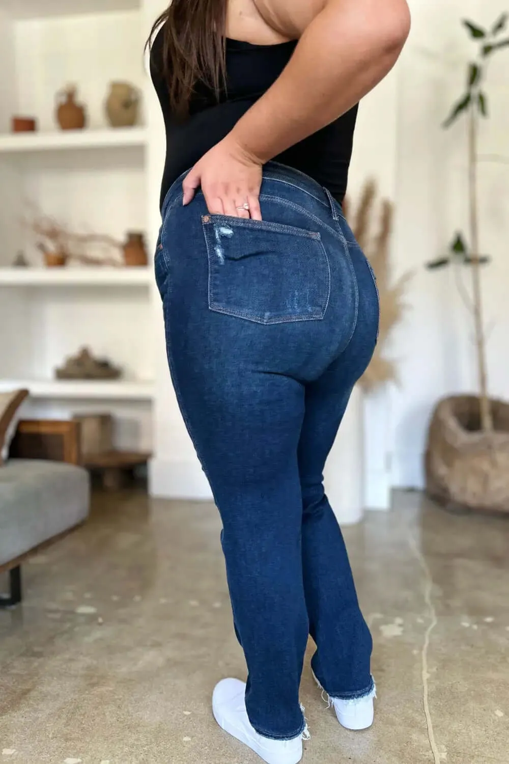 High Waist Fashion Jeans by Judy Blue - Full Size High Waist Rigid Magic Heavy Destroy Straight Jeans