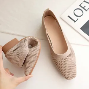 Hnzxzm Summer Mesh Square Toe Loafers Shoes Soft Comfortable Work Sneakers Women Simple Knitted Shallow Breathable Office Flats