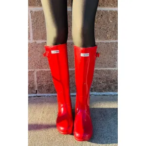 Hunter Military Red Glossy Rain Boots - Size 8