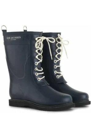 Ilse Jacobsen Hornbæk Rub 15 Mid Calf Rubber Lace Up Rain Boot | Dark Indigo 660 | Clearance Final Sale