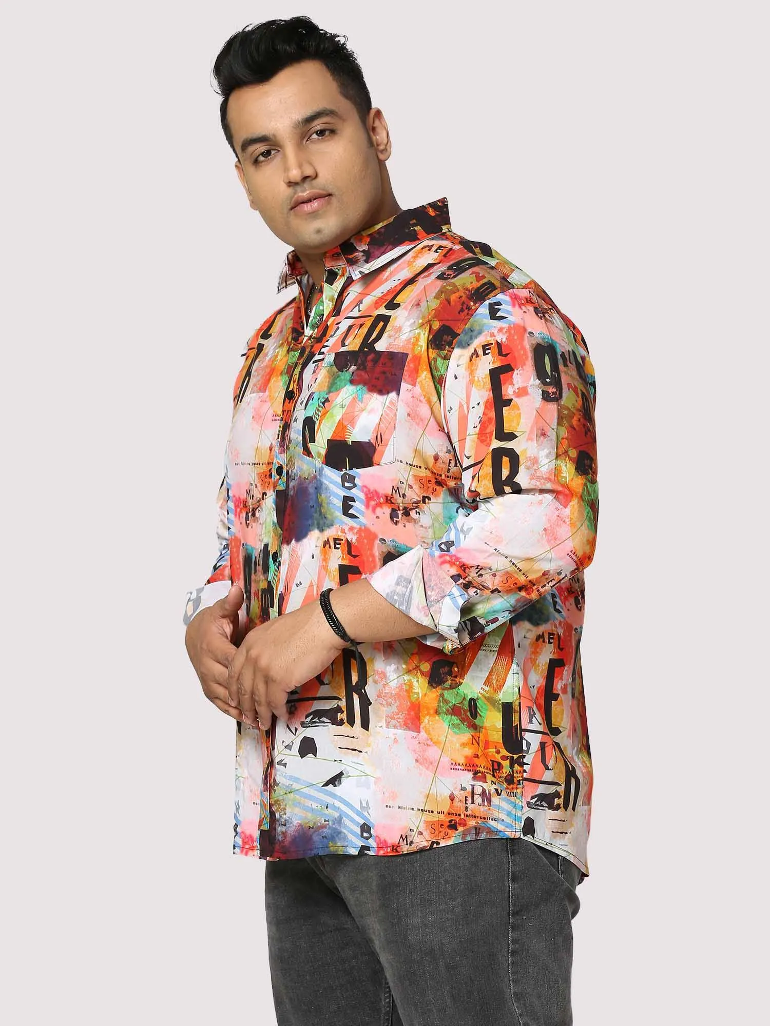 Letter Blaze Digital Printed Full Sleeve Men's Plus Size