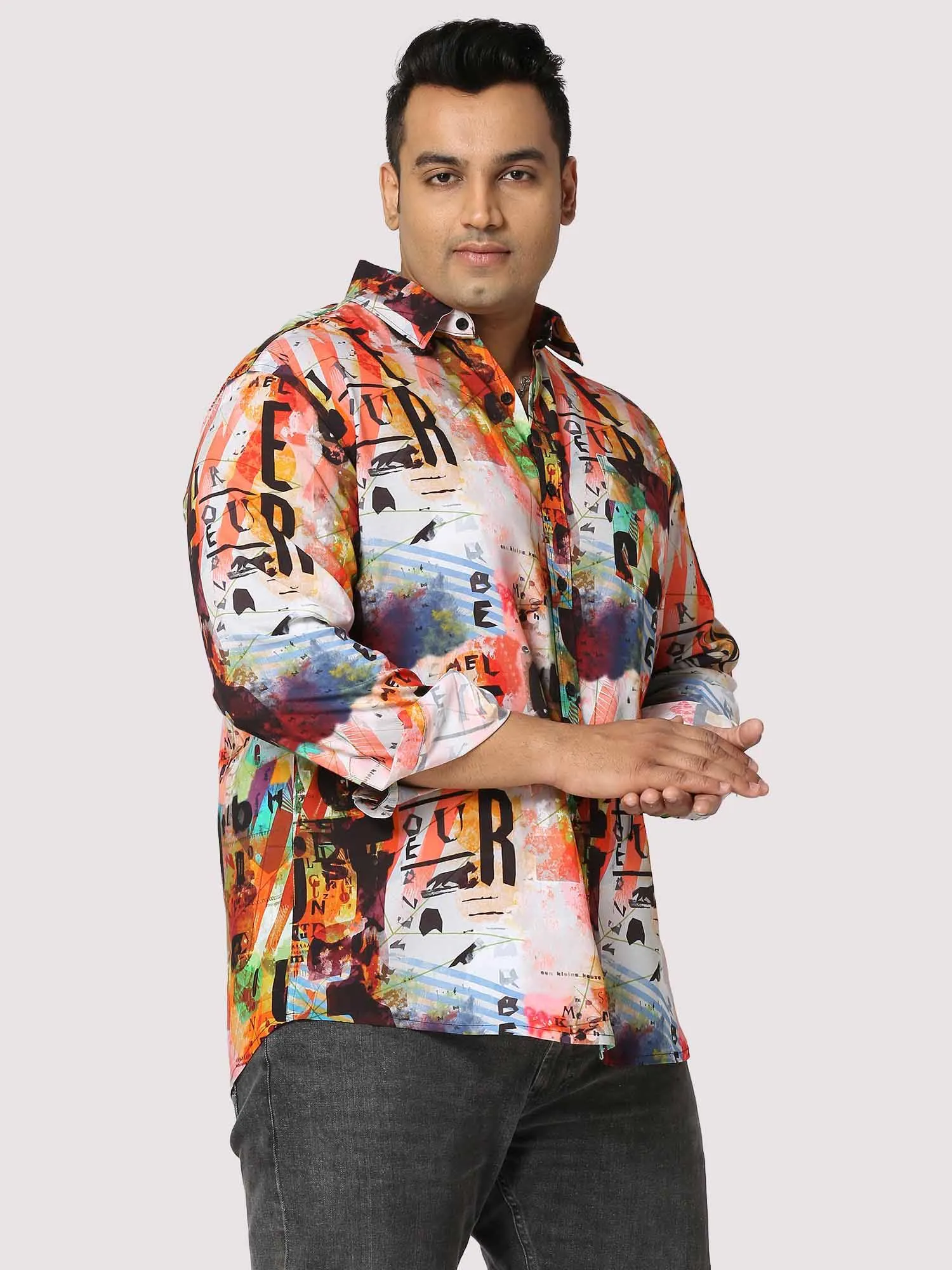 Letter Blaze Digital Printed Full Sleeve Men's Plus Size