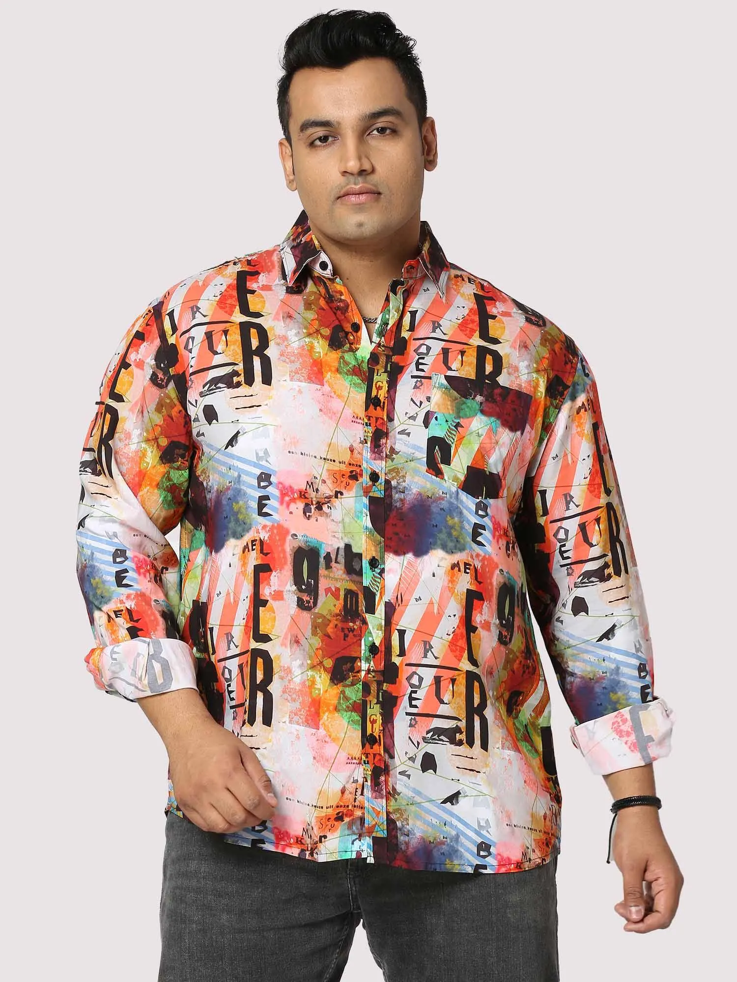 Letter Blaze Digital Printed Full Sleeve Men's Plus Size