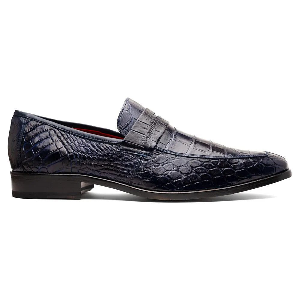 Marco Di Milano Matteo Navy Alligator Penny Loafers