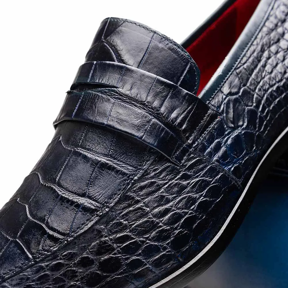 Marco Di Milano Matteo Navy Alligator Penny Loafers