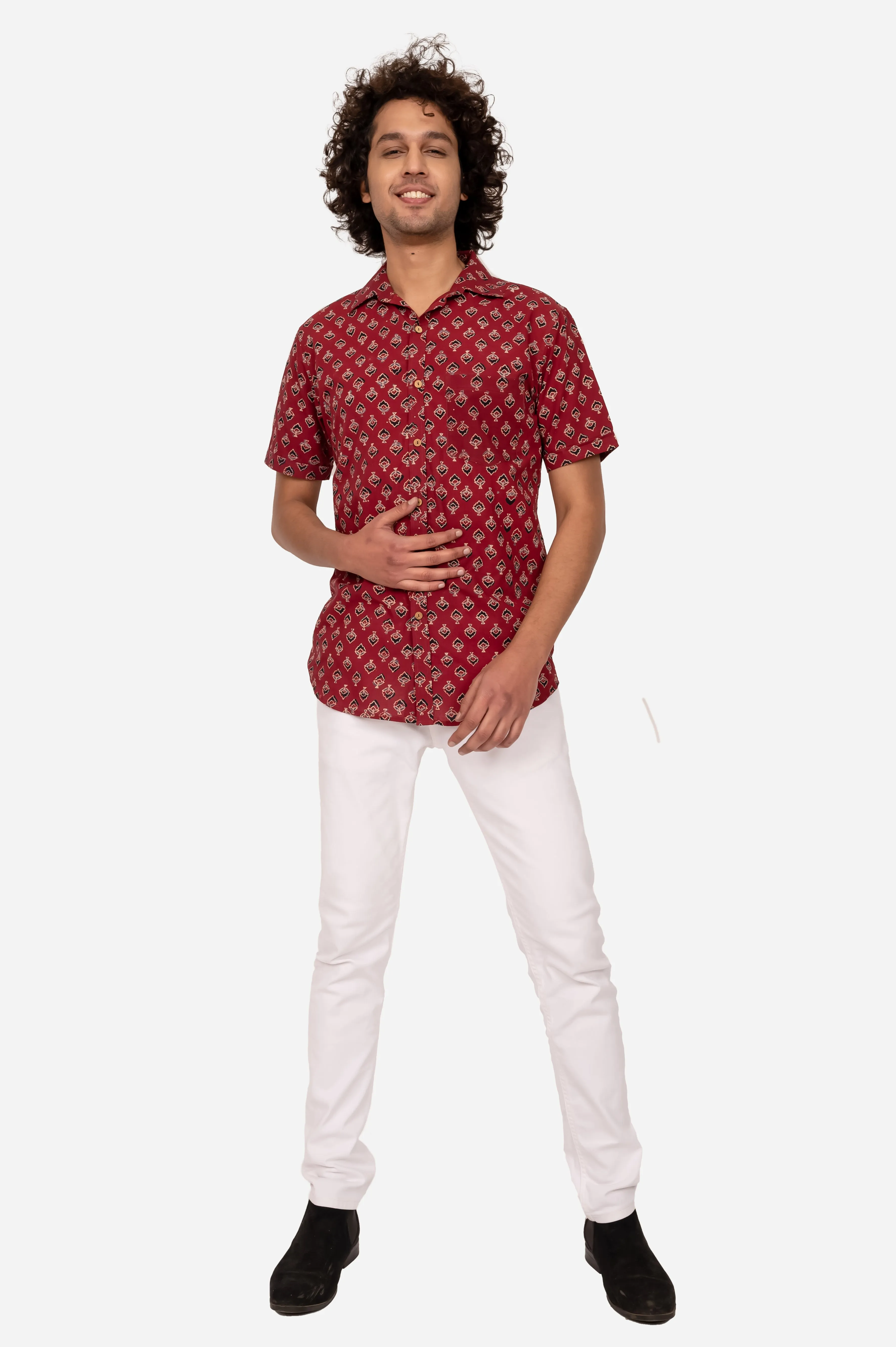 MAROON AJRAKH BLOCK PRINTED COTTON SHIRT