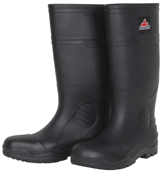 MCR Safety 16" PVC Econ Boot,Mens,Plain toe,Blk 8