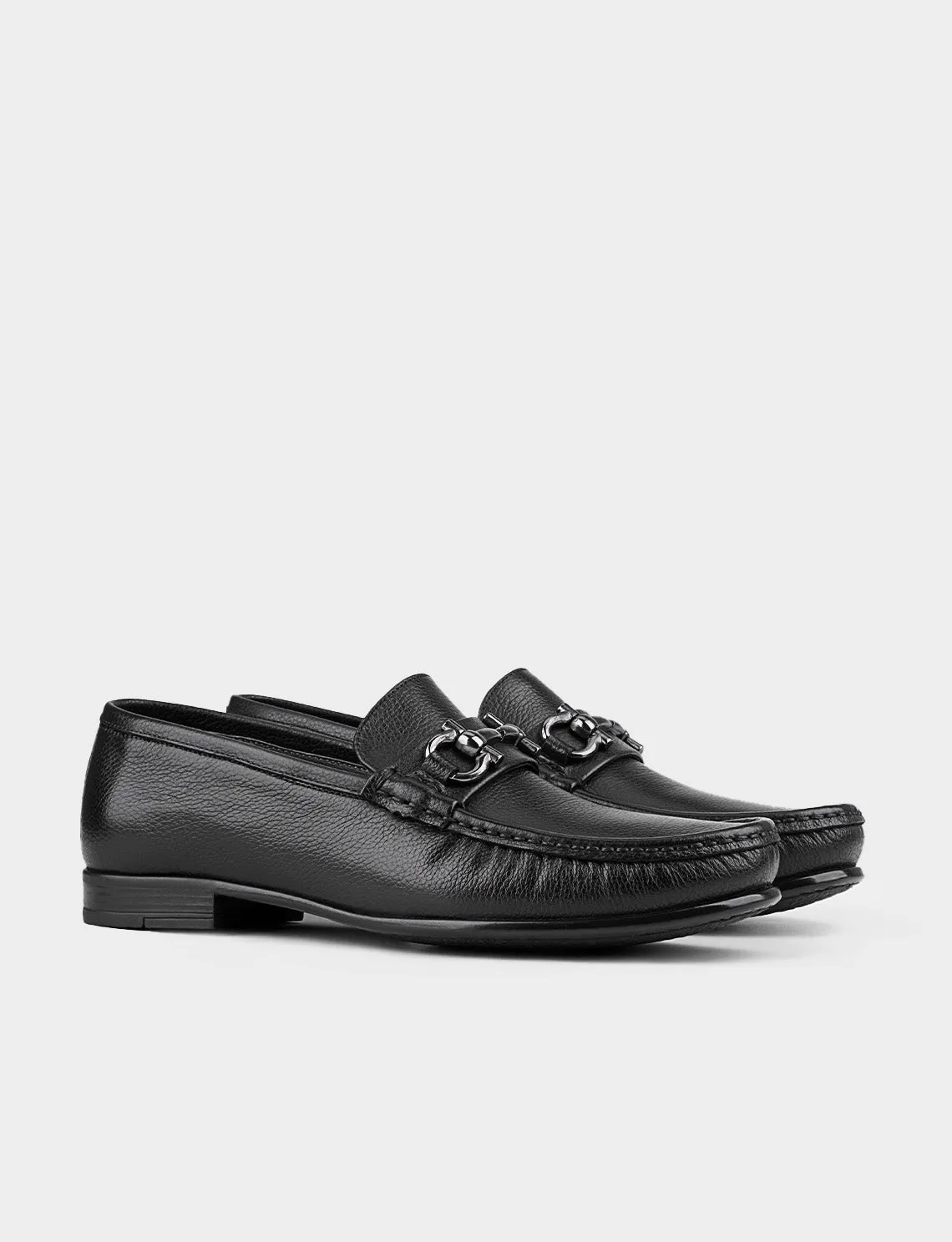 Men Black Genuine Leather Bit Loafers