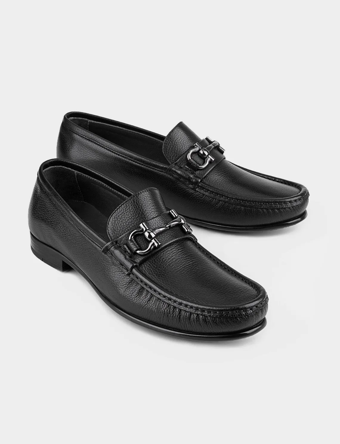 Men Black Genuine Leather Bit Loafers