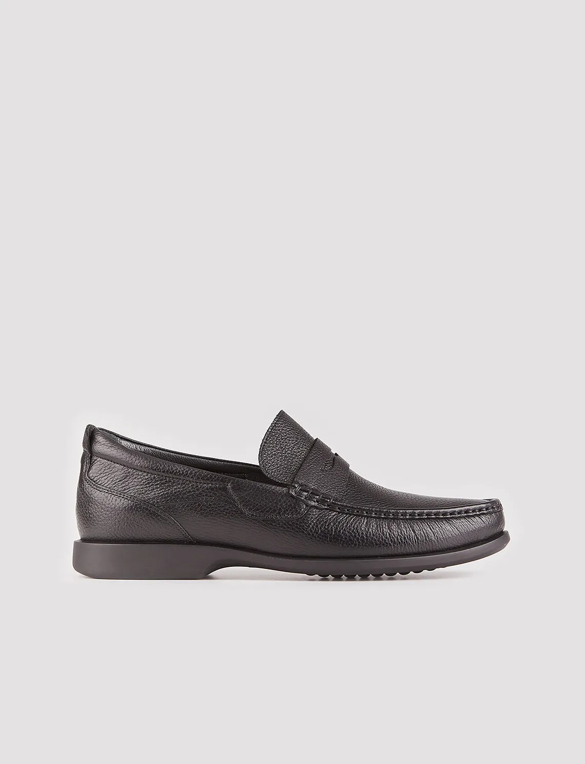 Men Black Genuine Leather Slip On Penny Loafers