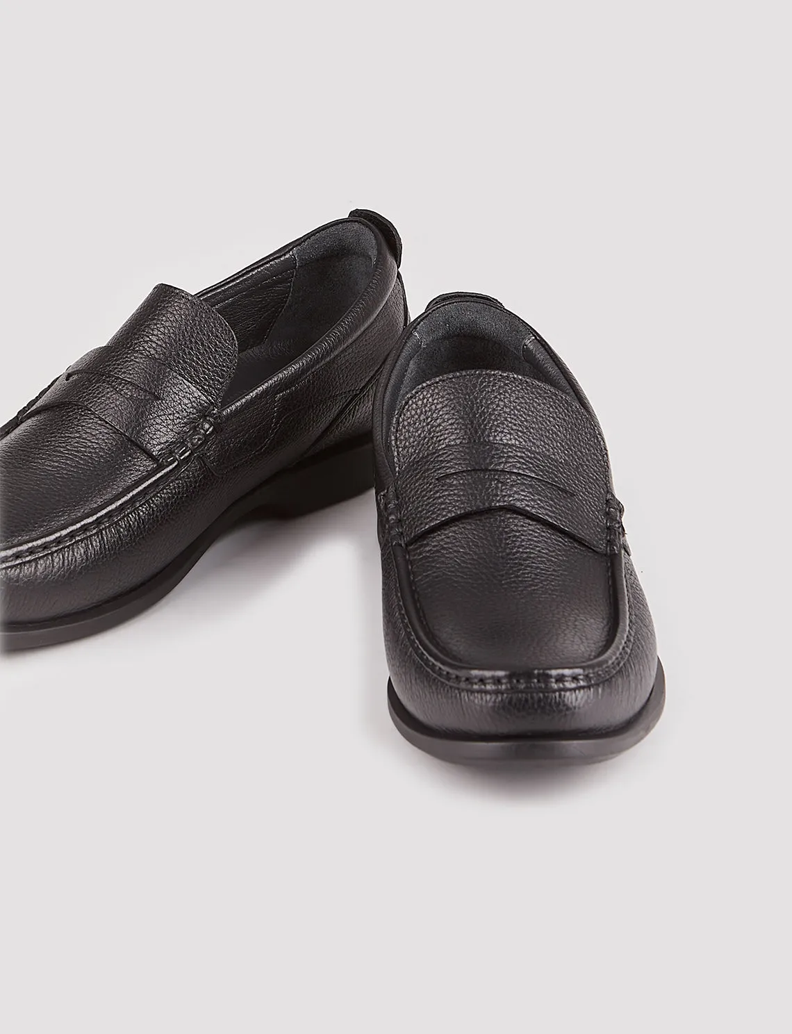 Men Black Genuine Leather Slip On Penny Loafers