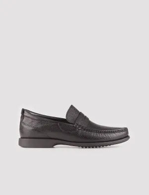 Men Black Genuine Leather Slip On Penny Loafers