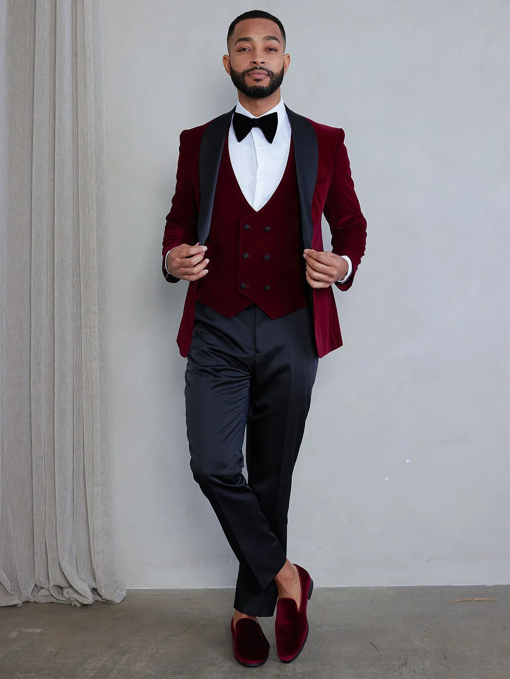 Men's Velvet Loafers Burgundy