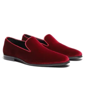 Men's Velvet Loafers Burgundy