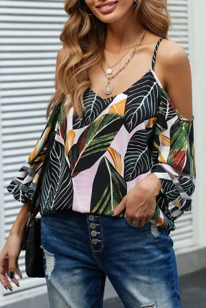 Mesh Insert Cold Shoulder Blouse