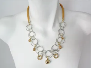 Mesh Necklace with Linked Circle Chain & Charms